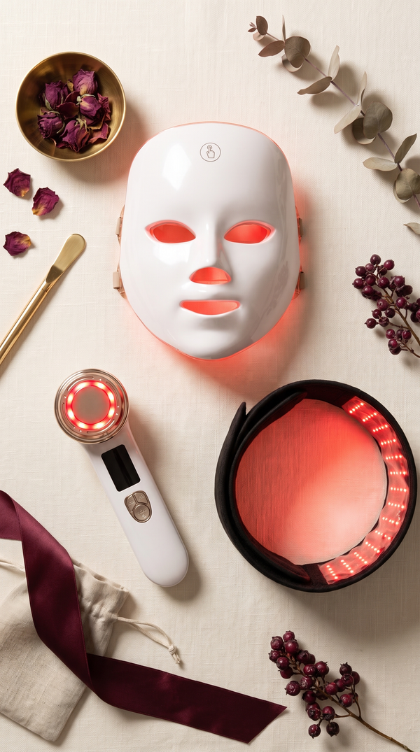 Glouren Full Body Glow Kit bundle including the Infrared Therapy Belt, Face Wand and LED Face Mask