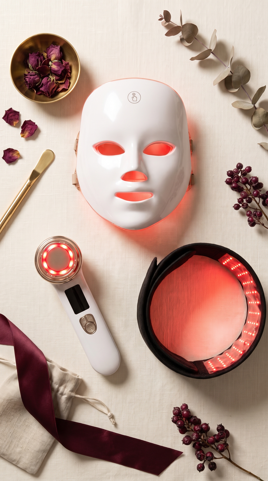 Glouren Full Body Glow Kit bundle including the Infrared Therapy Belt, Face Wand and LED Face Mask