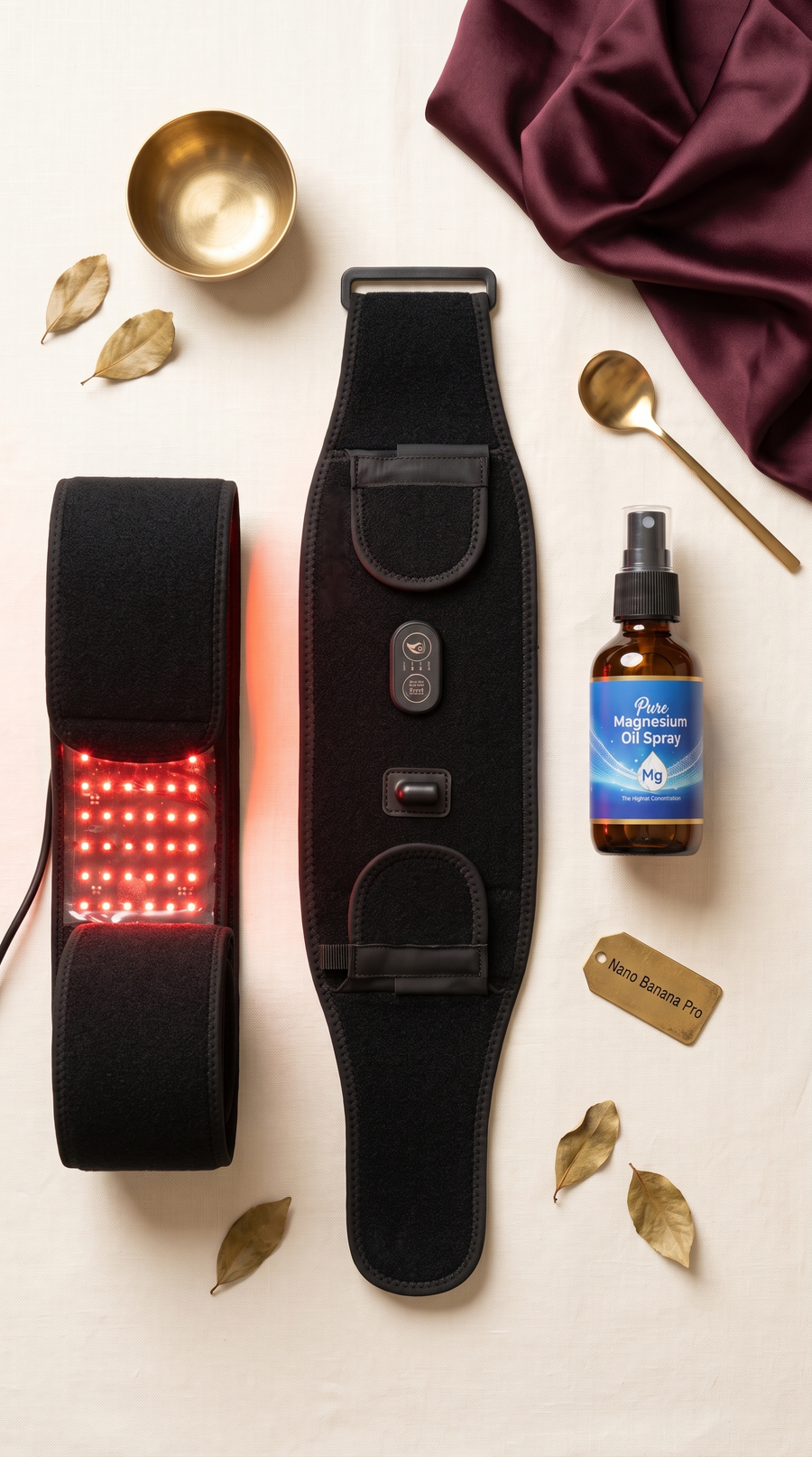 Glouren Pain Relief Kit bundle including the Infrared Therapy Belt, Warming Relief Belt and Magnesium Oil Spray