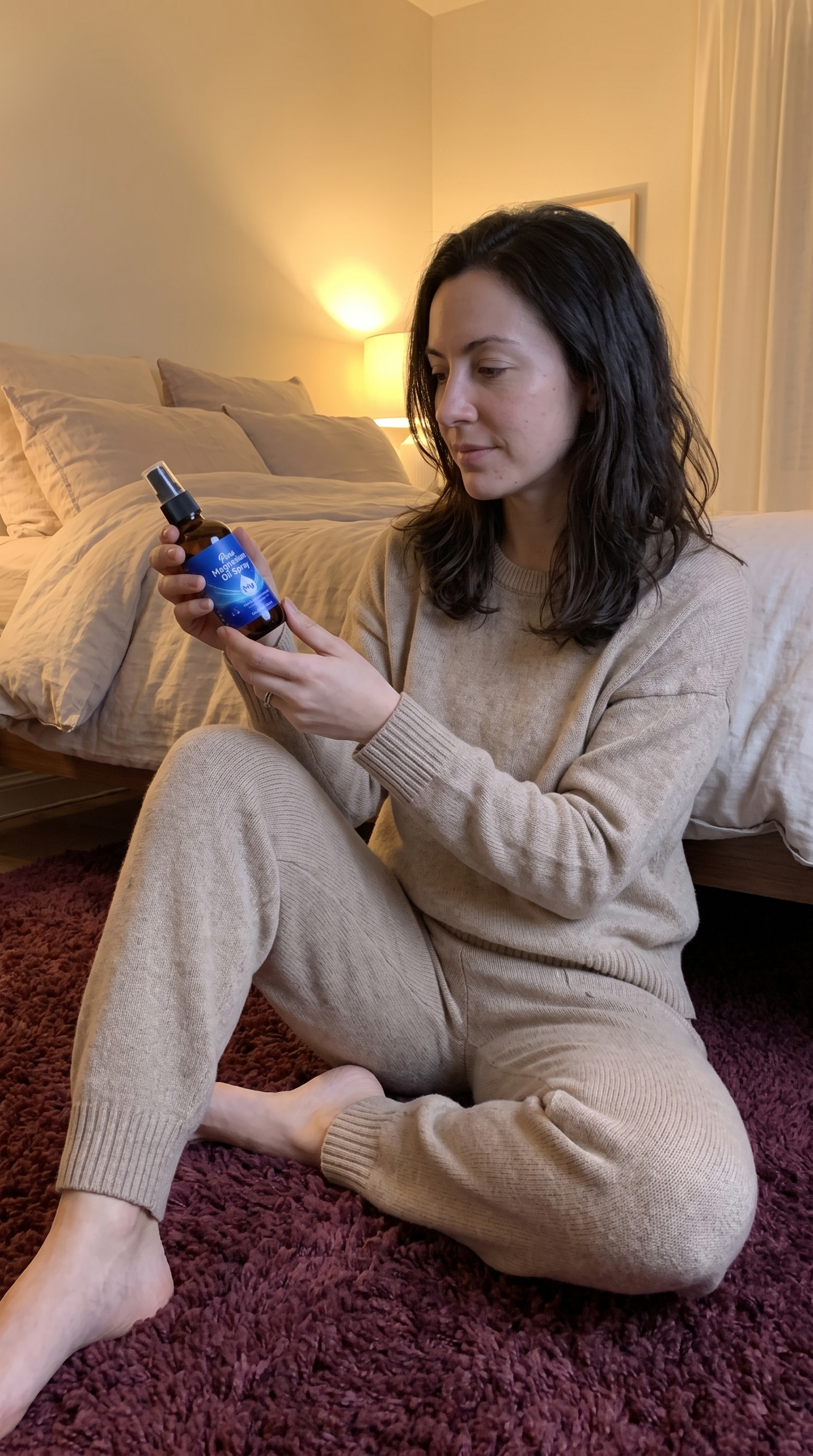 Person relaxing after using Glouren magnesium oil spray